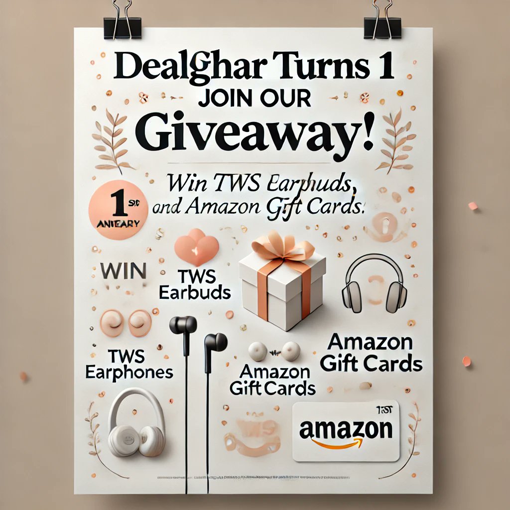 deal_ghar's tweet photo. 🎉 Happy New Year! 🎉

DealGhar Turns 1, and it’s time for a  #Giveaway! 🥳

🎁 Prizes for 5 lucky winners:

1 × TWS
1 × wired earphone
1 × ₹100 Amazon GV
2 × ₹50 Amazon GV

🎯 Help us reach 1K+ followers!

Q. : What is your #NewYear resolution? 😀

#DGGiveaway #GiveawayAlert https://t.co/jmLoyohtwj