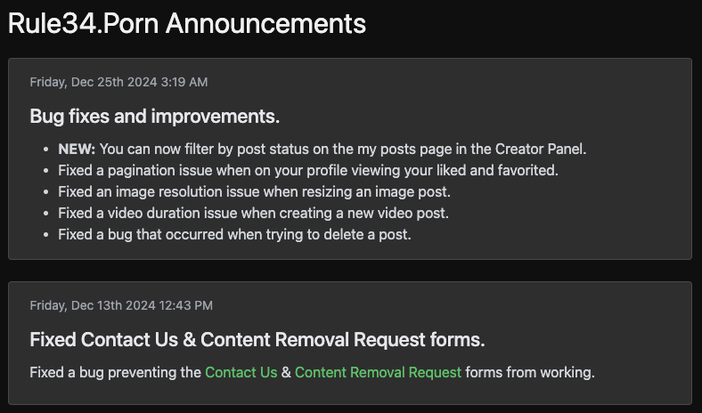 Rule34Official's tweet photo. Website update:
Bug fixes and improvements.
#rule34porn #rule34 https://t.co/APcSsMM6x9