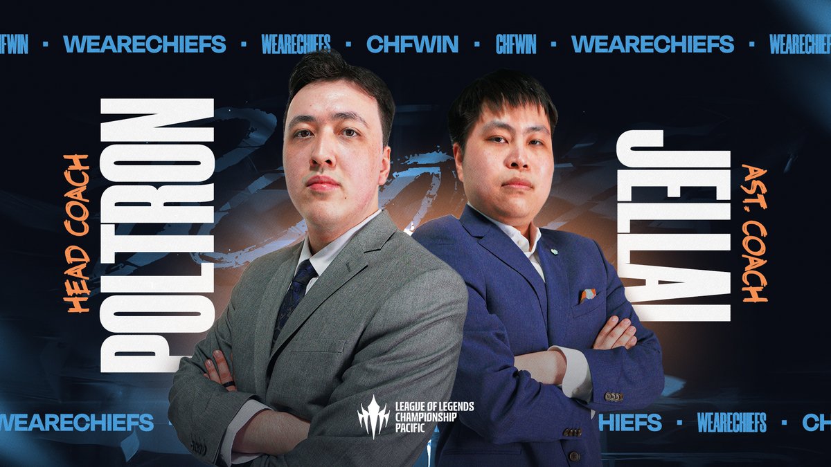 Please give a warm welcome to our coaching staff for the <a href="/lolpacificen/">LCP</a> in 2025 🔥

<a href="/PoltronLOL/">Poltron</a> &amp; <a href="/Jellal_oce/">Jellal</a>, the dynamic duo behind Oceania’s historic series win in the PCS playoffs. 

Pushing for greatness in the #LCP in 2025 📈

#WeAreChiefs🛡️ | #CHFWIN🛡️ | #LoLPacific