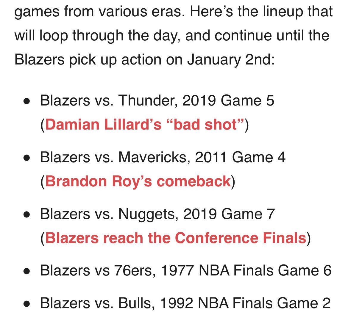 SWillisMedia's tweet photo. This is an All Star lineup of Blazers games for New Years. https://t.co/asITNvAQKE
