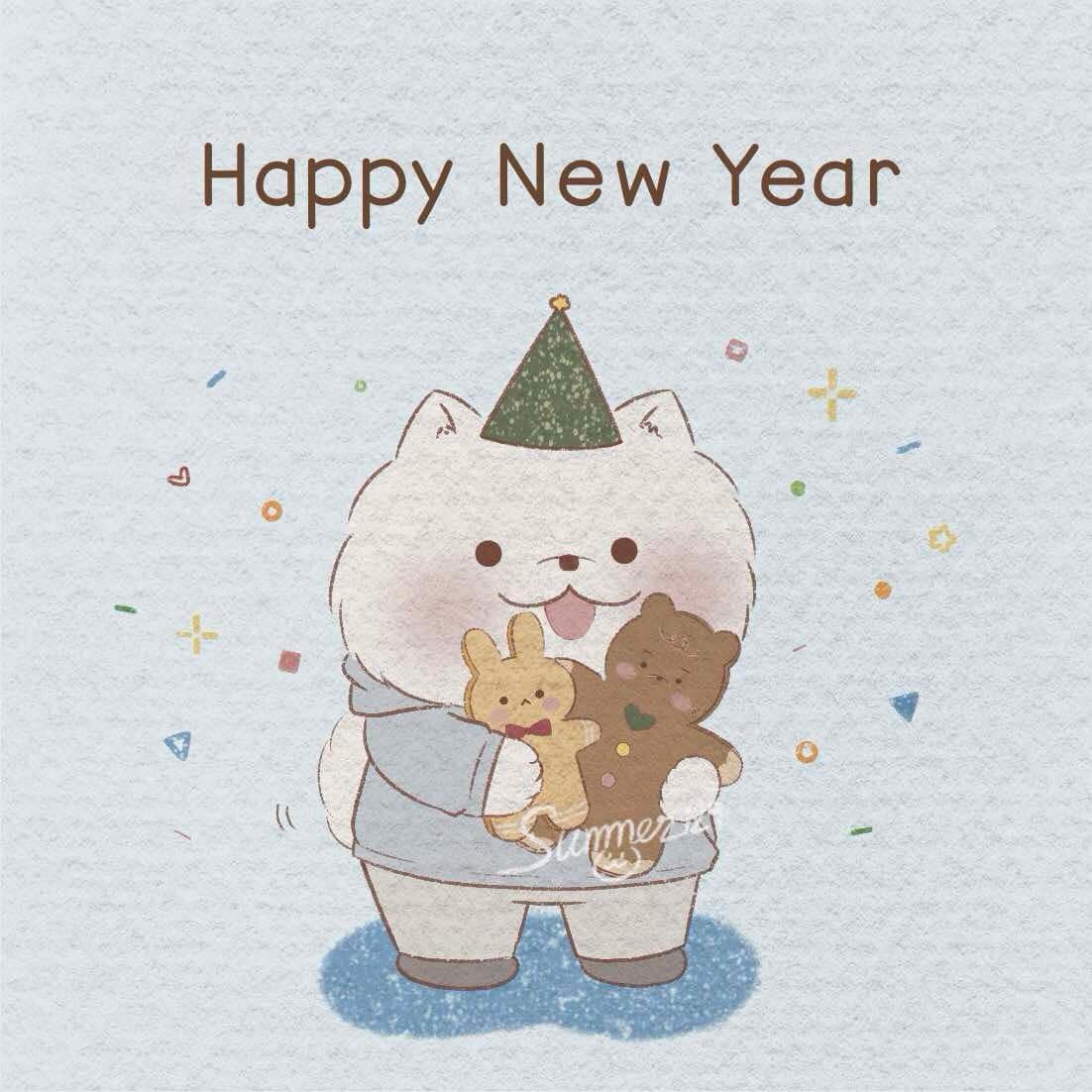 _summer129_'s tweet photo. Happy New Year 🎊 
May all your wishes and dreams come true 🌻✨
.
.
.
.
.
#happynewyear #세해복많이받으세요 #明けましておめでとうございます #samoyed #사모예드 #_summer129_ https://t.co/SzPJuSQgY7