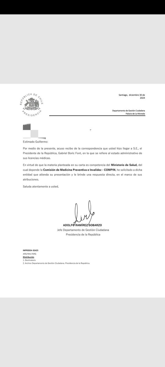 memodelacruz's tweet photo. @marcolobos83 @VilasRadio A mí me dijeron en la COMPIN ORIENTE escribale al PDTE... Te dejo la respuesta https://t.co/d8kASpDK8d