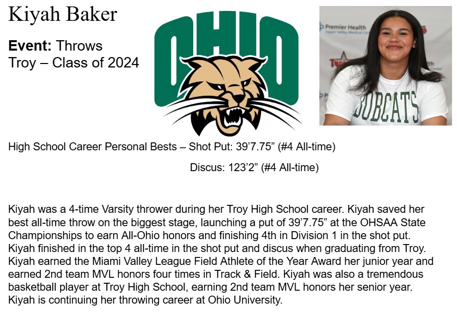 1. Kiyah Baker &amp; Tatyana Green All-Ohio in Shot Put.
Kiyah finished 4th &amp; Tatyana 7th at the D1 OHSAA State Championships in the shot put! The girls came through in the clutch at State to earn All-Ohio honors! Good luck to Kiyah at <a href="/OhioXCTF/">Ohio XC/TF</a> 
Glad to have Tatyana back this year!