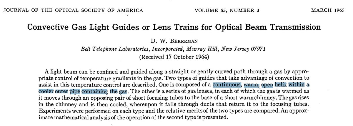 LOL look what I just ran into, Bell lab folks did exactly this 60 years ago.. Could've been a nature instead of JOSA.

Seriously though, if Charles K. Kao did not come out just two years later telling people glass could be low loss enough, this could be the alternative universe