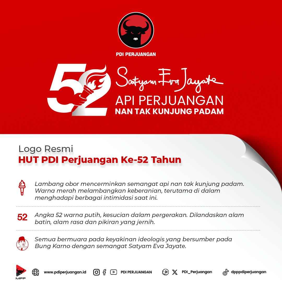Ini Logo Resmi HUT PDI Perjuangan Ke-52 Tahun. 10 Januari 1973 - 10 Januari 2025. 

52 tahun merupakan sejarah perjuangan yang panjang. Perjuangan yang hingga saat ini, terus, dan terus kita perjuangkan untuk mewujudkan Indonesia Merdeka yang sejati-jatinya.

Simbol api nan tak