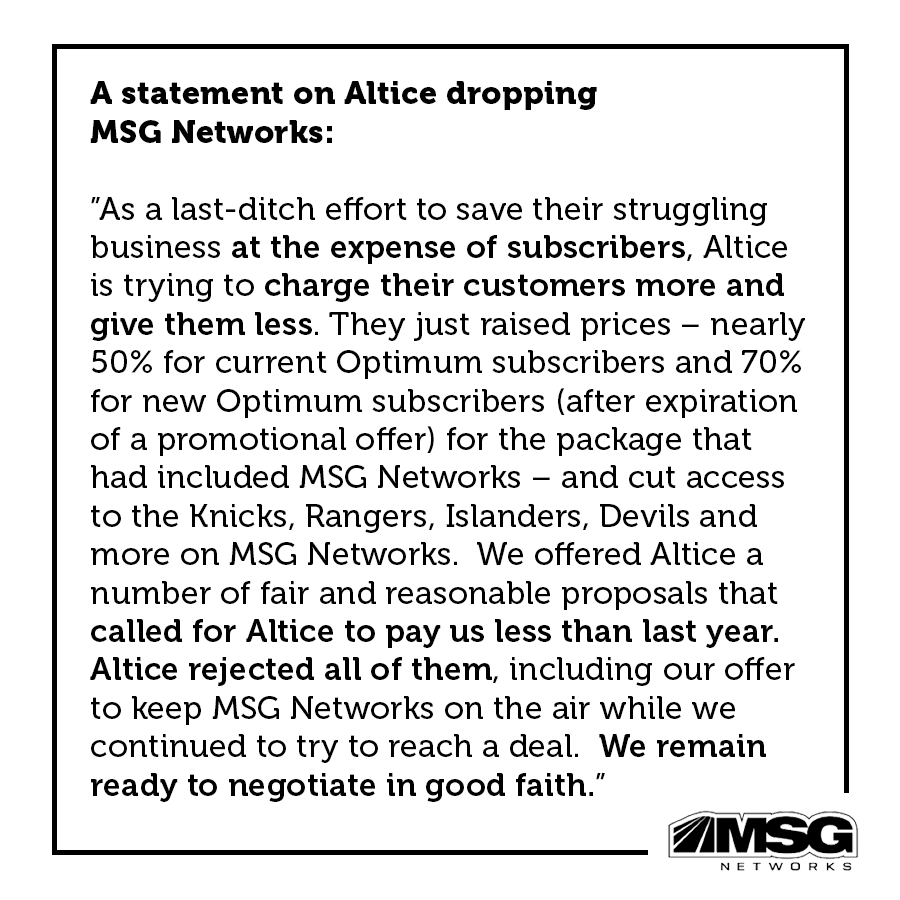 MSG Networks tweet media