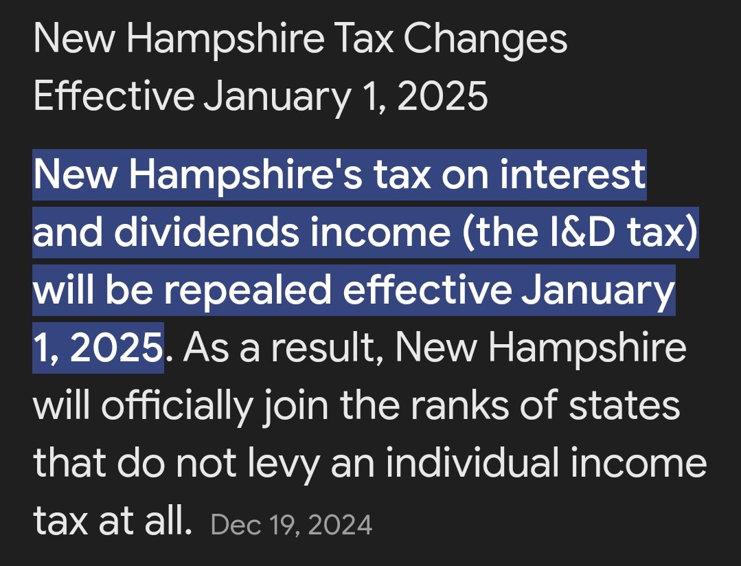 Jeremy Kauffman 🦔🌲🌕 (@jeremykauffman) on Twitter photo As of 15 minutes ago, New Hampshire no longer has an income tax
Happy New Year! As of 15 minutes ago, New Hampshire no longer has an income tax
Happy New Year!