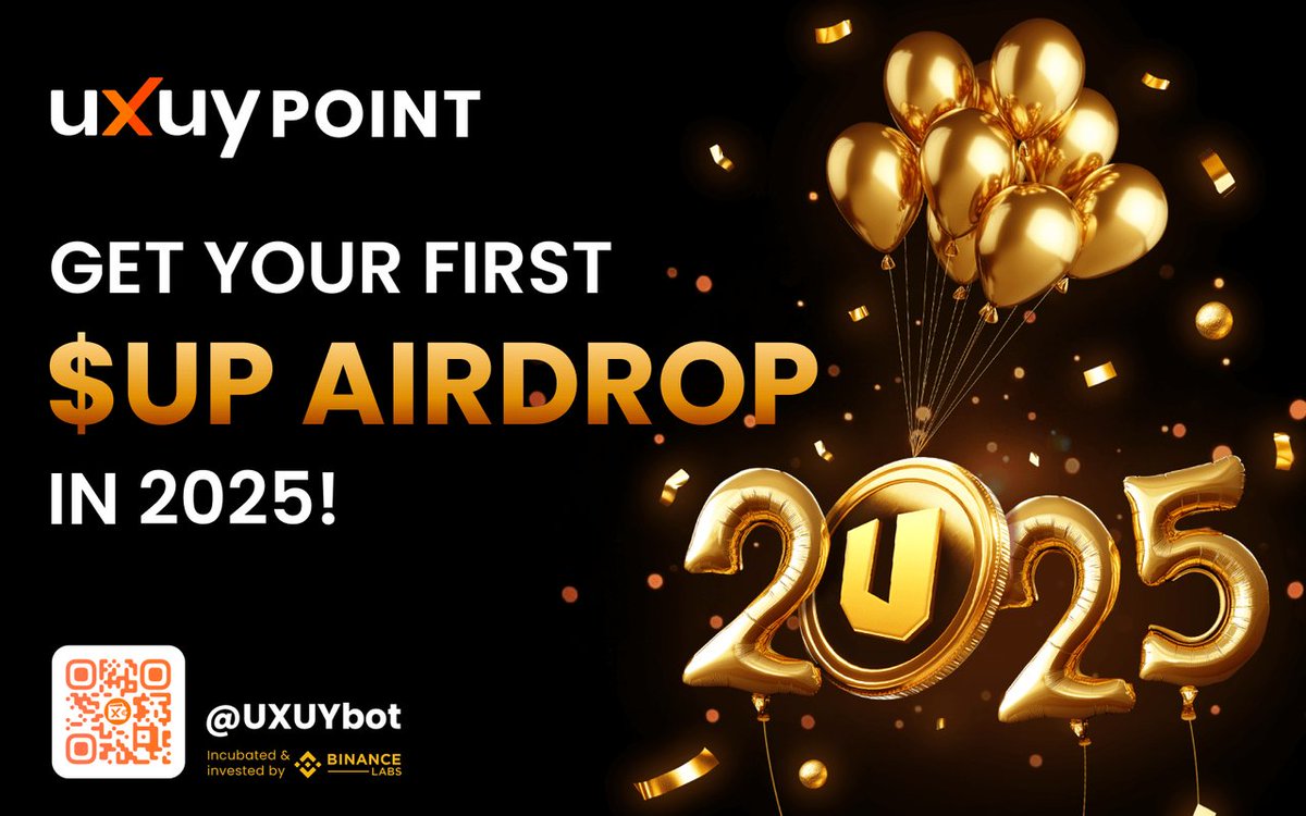 UXUY, incubated and backed by Binance Labs, is launching the 2025 UXUY Points ($UP) Airdrop!

⏰ December 27, 2024 – January 10, 2025

👊 How to join?
1⃣ Activate your UXUY Wallet on Telegram t.me/UXUYbot/app?st…
<a href="/uxuycom/">UXUY｜Invest the World with AI+Stablecoin</a> <a href="/BinanceLabs/">Yzi Labs</a>  #Welcome2025