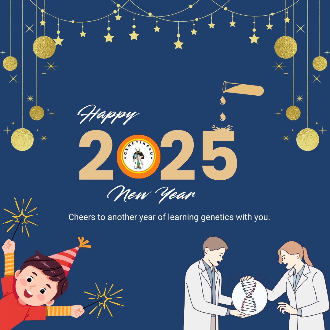 genetiks4u's tweet photo. Sending New year greetings and love to everyone from the Genetiks4u family.#NewYear2025 🎉 Cheers to another year of bringing science from Labs to Lives.#Labstolives Thank you to @IndiaBioscience for supporting us all through this time. #STEM https://t.co/IjcMDZNL93