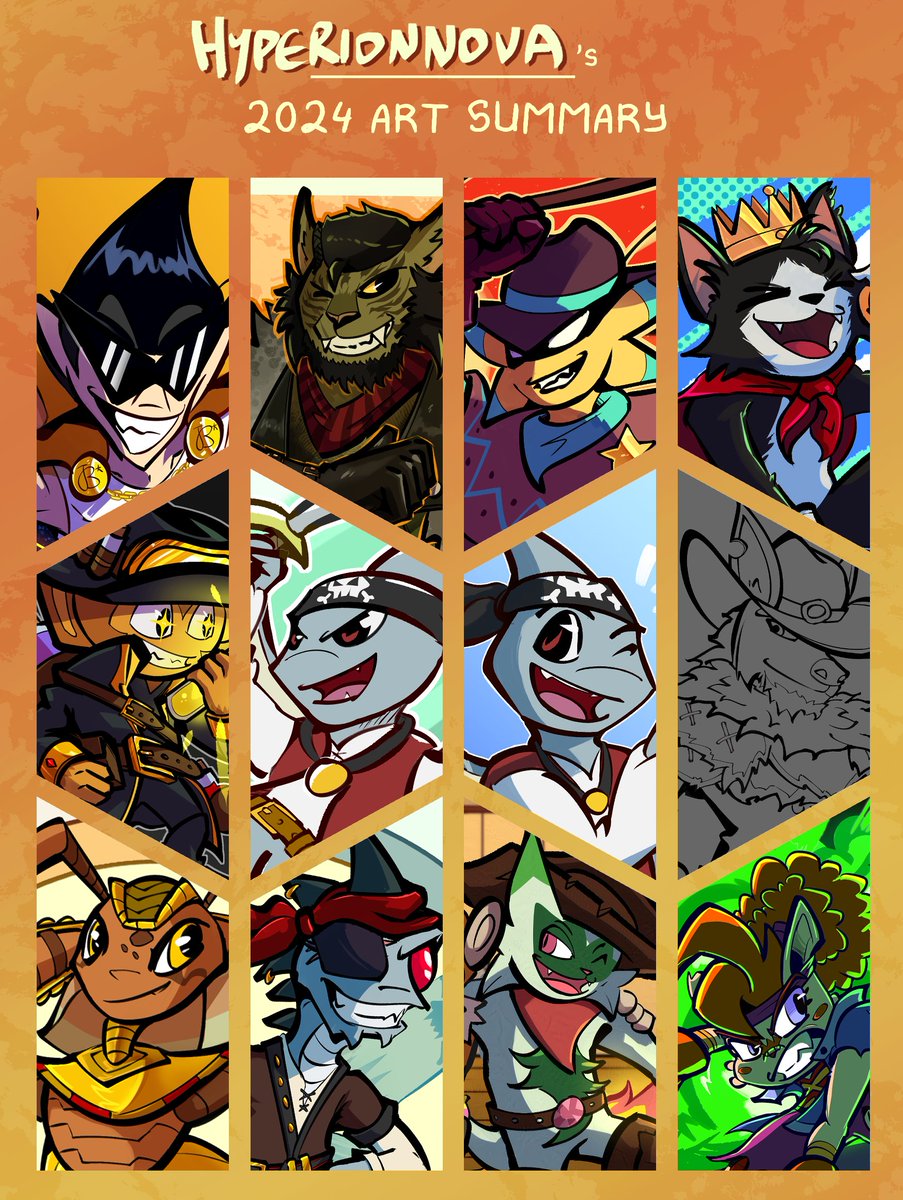 HyperionNova's tweet photo. another year, another art summary!
cheated a little to fill in certain months, heh.
#Artsummary2024 https://t.co/8ZuBf2MbeK