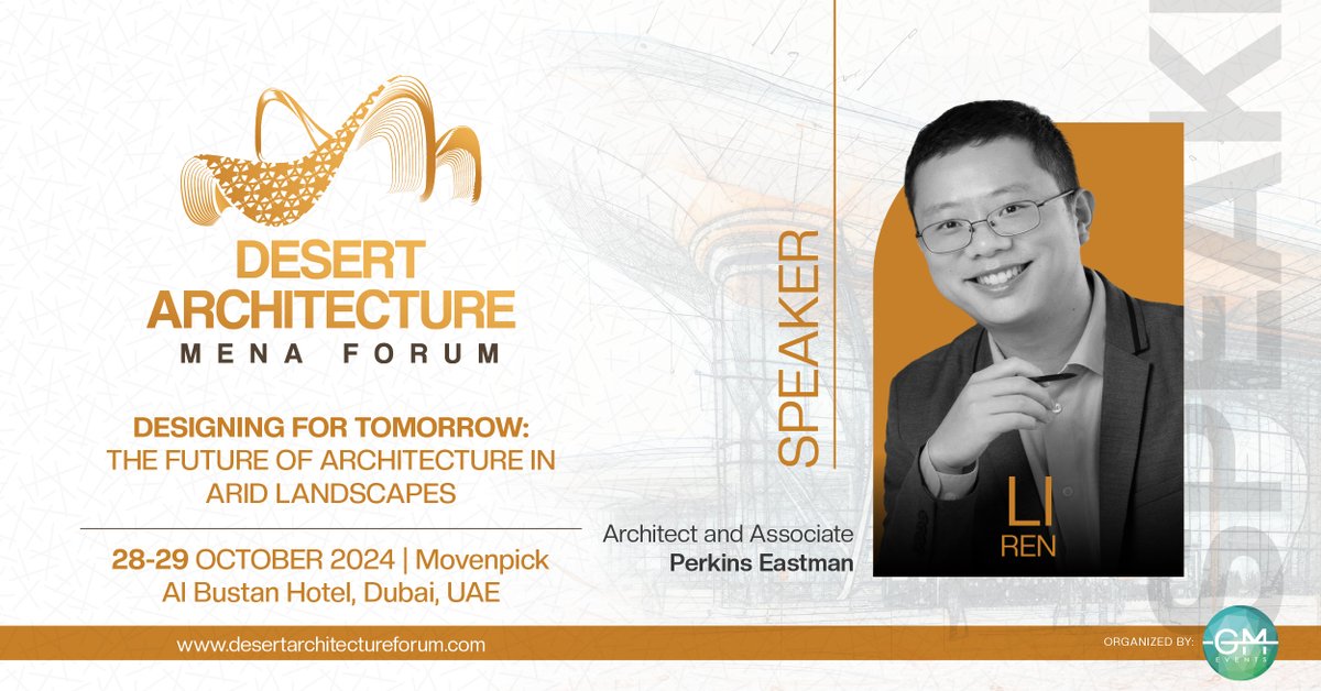 gmgroupdxb's tweet image. Li Ren, architect at Perkins Eastman Dubai, joins Desert Architecture MENA Forum, specializing in sustainable design &amp;amp; community engagement. 

Register here: bit.ly/4colz5m 

#DAForum2024 #DesertArchitecture #MENAarchitecture #SustainableMENA #GMEvents #theGMgroup