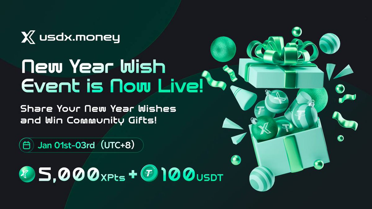 Make your 2025 wish at usdx.money! Send New Year blessings! 💝

🎁Now, you can share your New Year wishes in the community by completing the Quest we’ve launched on Galxe ➡️ app.galxe.com/quest/usdxmone…