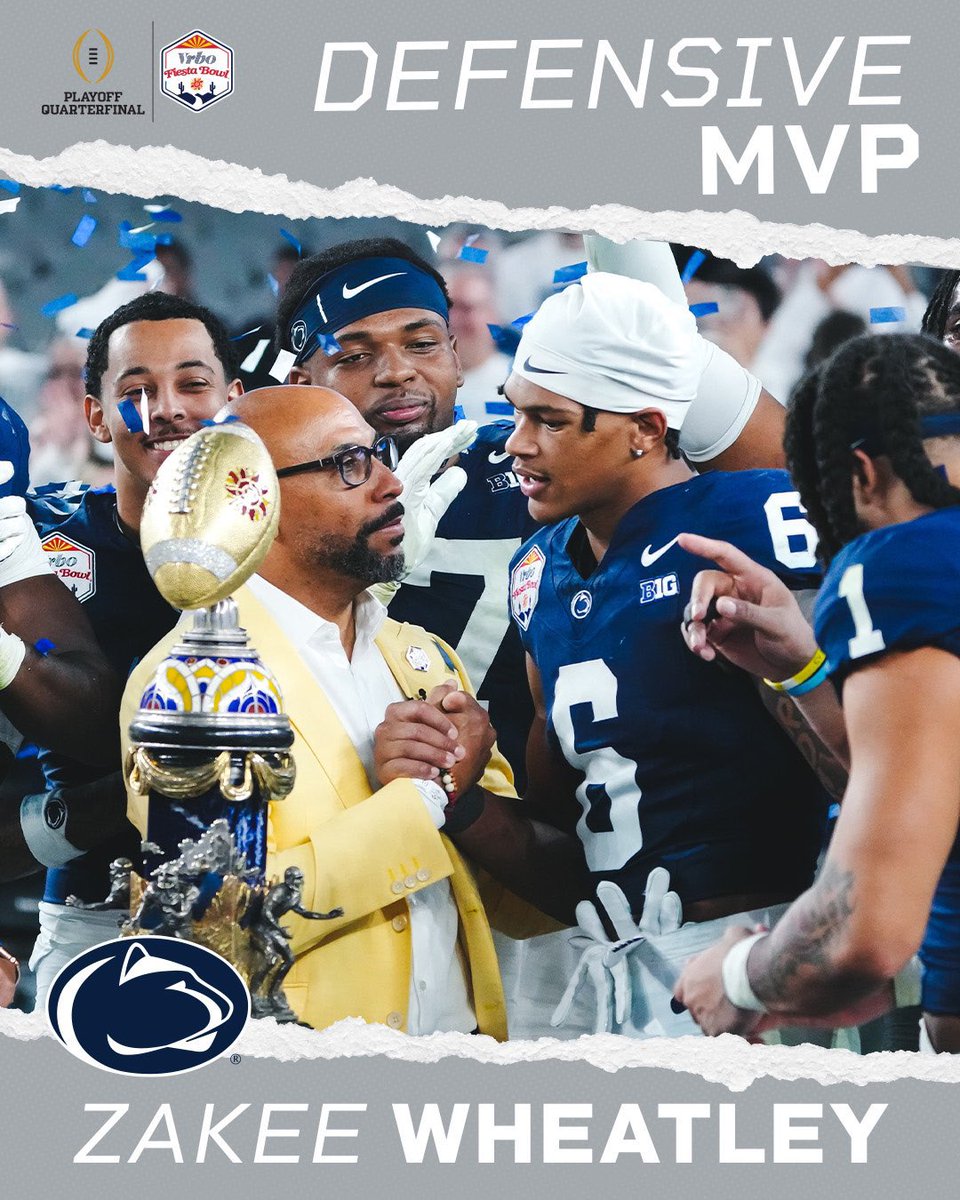 aka_themamba's tweet photo. Former Columbia Ravens star Zakee Wheatley was named the Fiesta Bowl’s DPOY last night. Wheatley is 1 of 5 HoCo kids on the PSU roster, including four from Columbia.

2 Winston (DeMatha)
6 Wheatley (Spalding)
10 Lane (Gilman)
54 Gilliam (Wilde Lake/QO)
99 Izzard (DeMatha) https://t.co/WfqPnabOk6