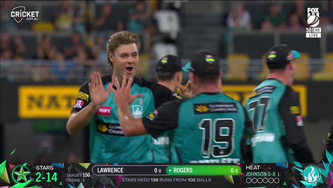 The Stars are 3-14, and Spencer Johnson has his first. 📹 Credits: Twitter/BBL