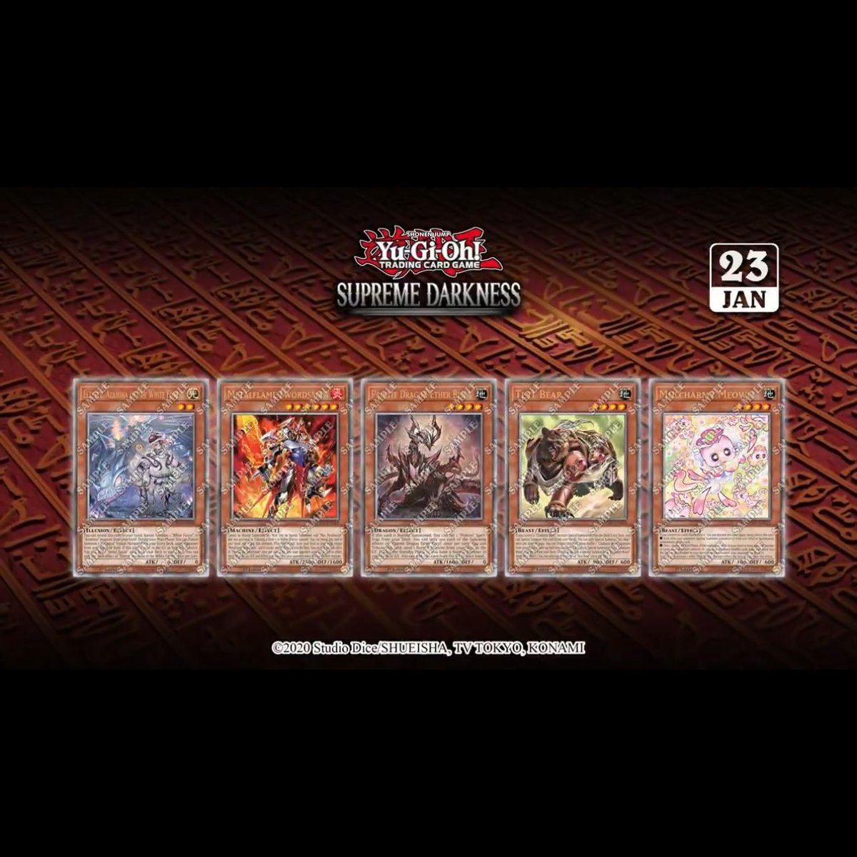 Happy New Year, everyone!  First post of  the year Konami has officially revealed a few cards and their rarities  from the upcoming TCG set, Supreme Darkness, along with two