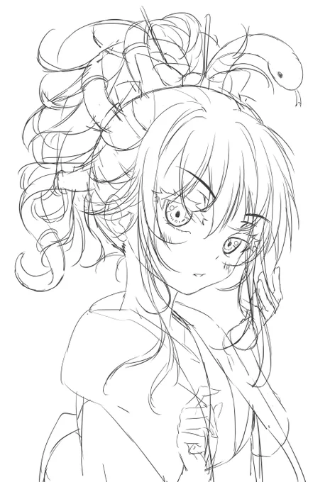 今年の初描きラフ🐍☕ 
