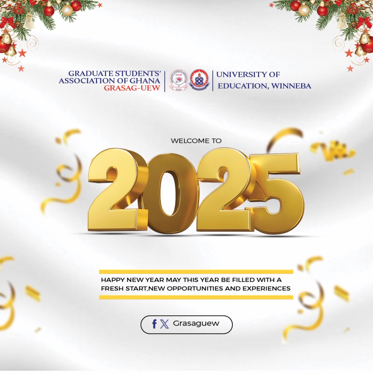 grasag_uew's tweet photo. NEW YEAR MESSAGE
________________________
 
As we bid farewell to the past year and welcome a new one, I take this opportunity to wish my fellow graduate students, a Happy New Year!

By
David Kwaku Xefu 
President, GRASAG-UEW https://t.co/KNzCaPq0kc