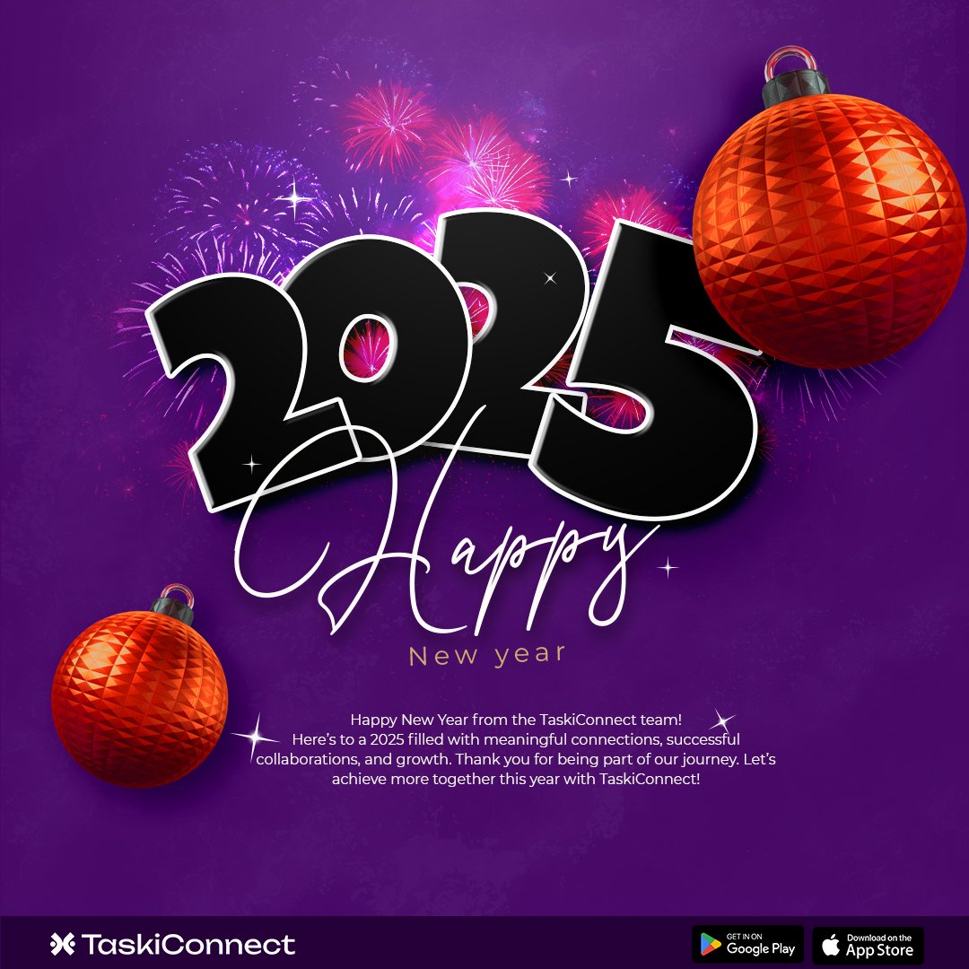 taskiconnect's tweet photo. New year, new connections!  TaskiConnect is here to make your goals a reality. Join now and connect with the best service providers and freelancers. Let's make 2025 your most productive year yet! #TaskiConnect #NewYear2025 #freelancer #Services https://t.co/9c6fAJRV9E