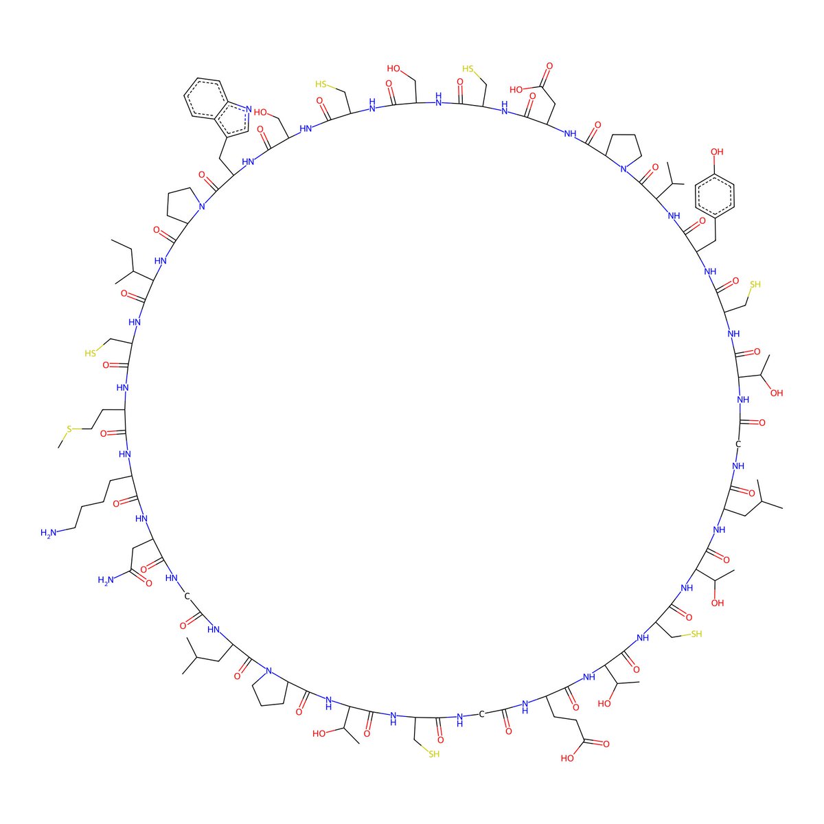 biotite_python's tweet image. Playing with the new WIP interface from @biotite_python  to @RDKit_org. Here an AtomArray for a cyclotide protein was converted into a Mol object with a single function call. #Bioinformatics #Cheminformatics