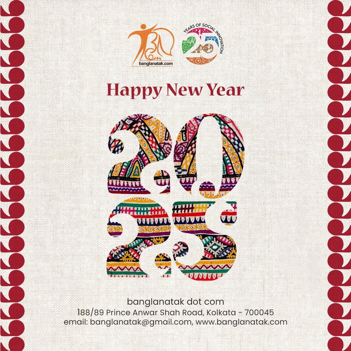 banglanatak's tweet photo. 🌟 Happy New Year 2025! 🎉

Wishing you joy, prosperity, and togetherness as we step into a new year. Let’s make 2025 a year of hope, creativity, and shared growth—celebrating heritage, empowering communities, and building a brighter future together. ✨🕊️

#HappyNewYear2025 https://t.co/6XjnbHK5l5