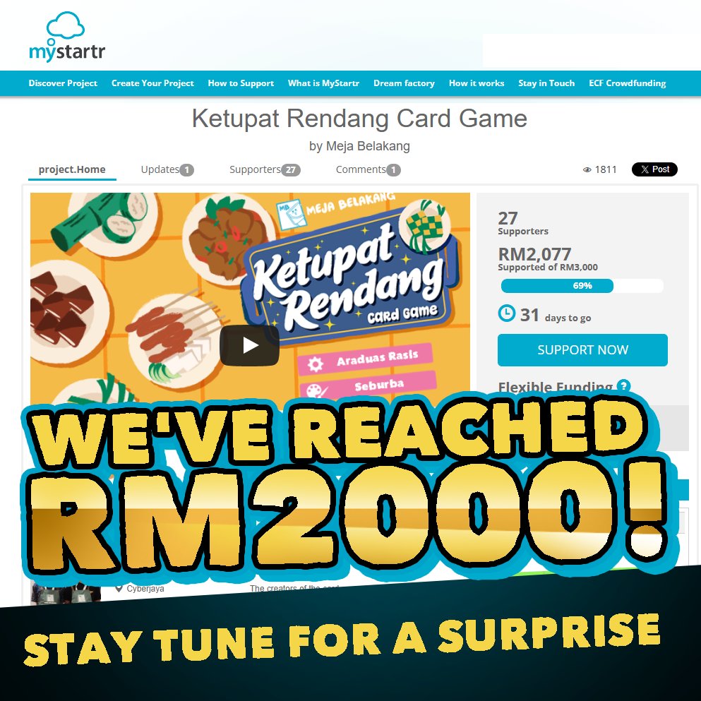We've reached RM2000 mark! 

rewards.mystartr.com/projects/ketup… #mystartr 

#culturethroughgames #boardgame #tabletop #cardgame #malaysia #malaysia2025 #raya2025 #raya #rayagame #mejabelakang #malaysiangame
