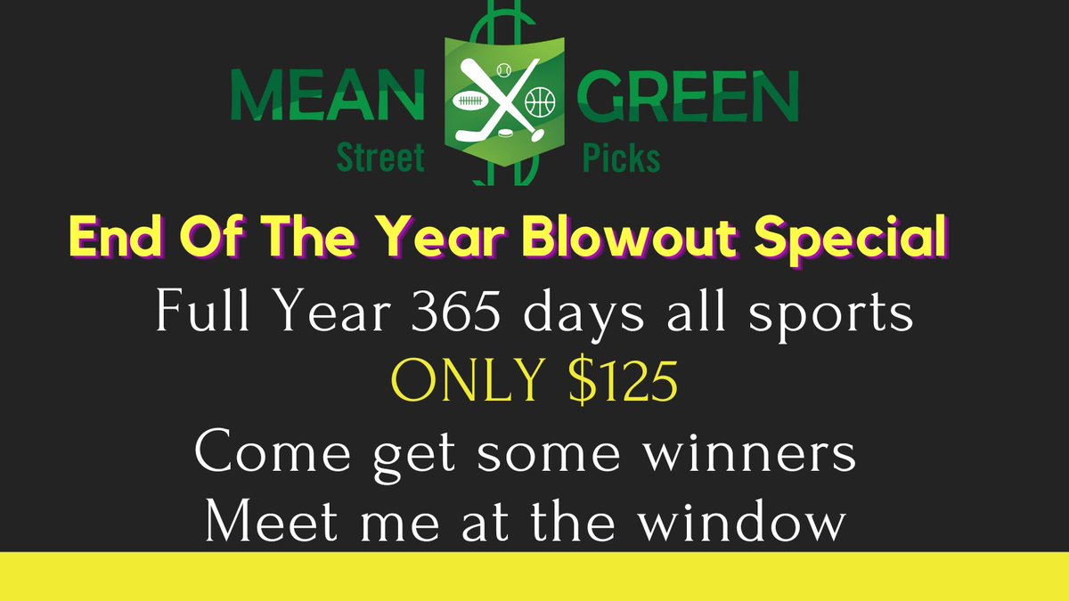 MeanStreetPicks's tweet image. 12/31/24 💰Winners💰

#CFB 🏈
Louisville/Washington H1 ⬆️24(10U)💰
Germie Bernard⬆️62.5 rec yds(4U)💰

#NBA 🏀
Grizzlies H1+2.5(1U)💰
T-Wolves H1+3.5(1U)💰

#CBB 🏀
Arizona St H1+5(20U)push
25-12-3 on these plays 67%

#GamblingTwitter