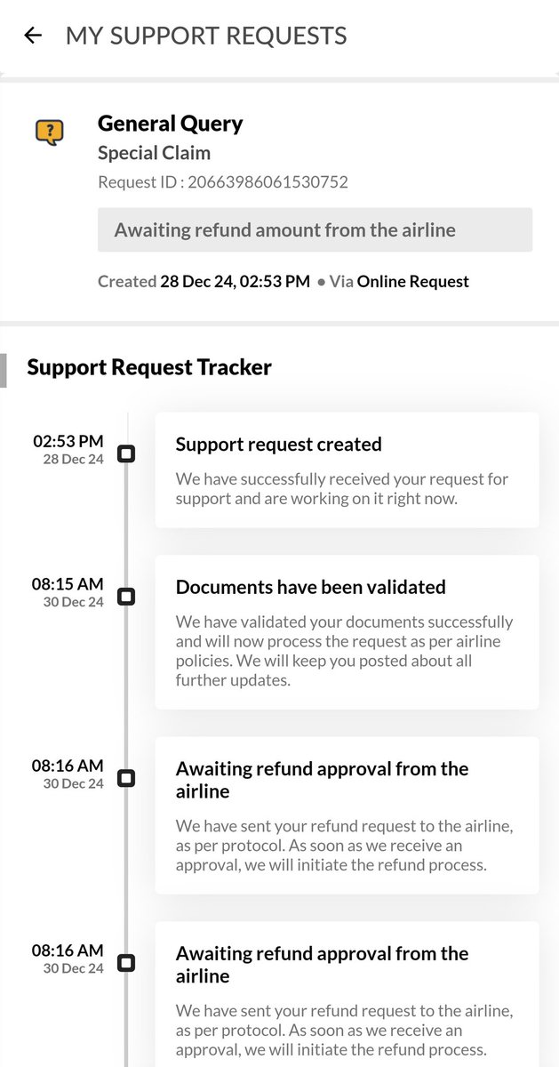 mumbayite's tweet photo. State of Affairs in our country 
@IndiGo6E cancelled our flight on 27th Dec
We then had to make a request/ beg  them and @makemytrip for a refund 
Shouldn't a refund be made immediately in the first place?
Till date #NoRefund #NoUpdate
#worstairline #6ESucks
#Policy #Fail https://t.co/bvlzFw19k0