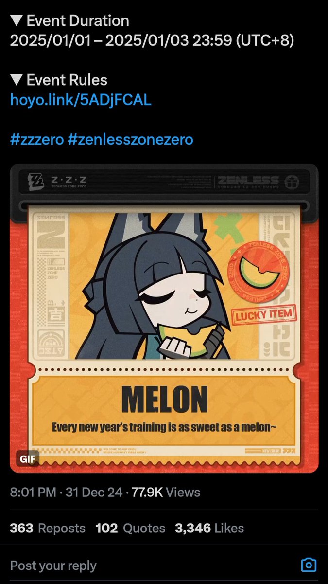 HamboneX2's tweet photo. @ZZZ_EN #ZenlessZoneZero #NewYearThreeDaySlip https://t.co/xOLdIEBIol