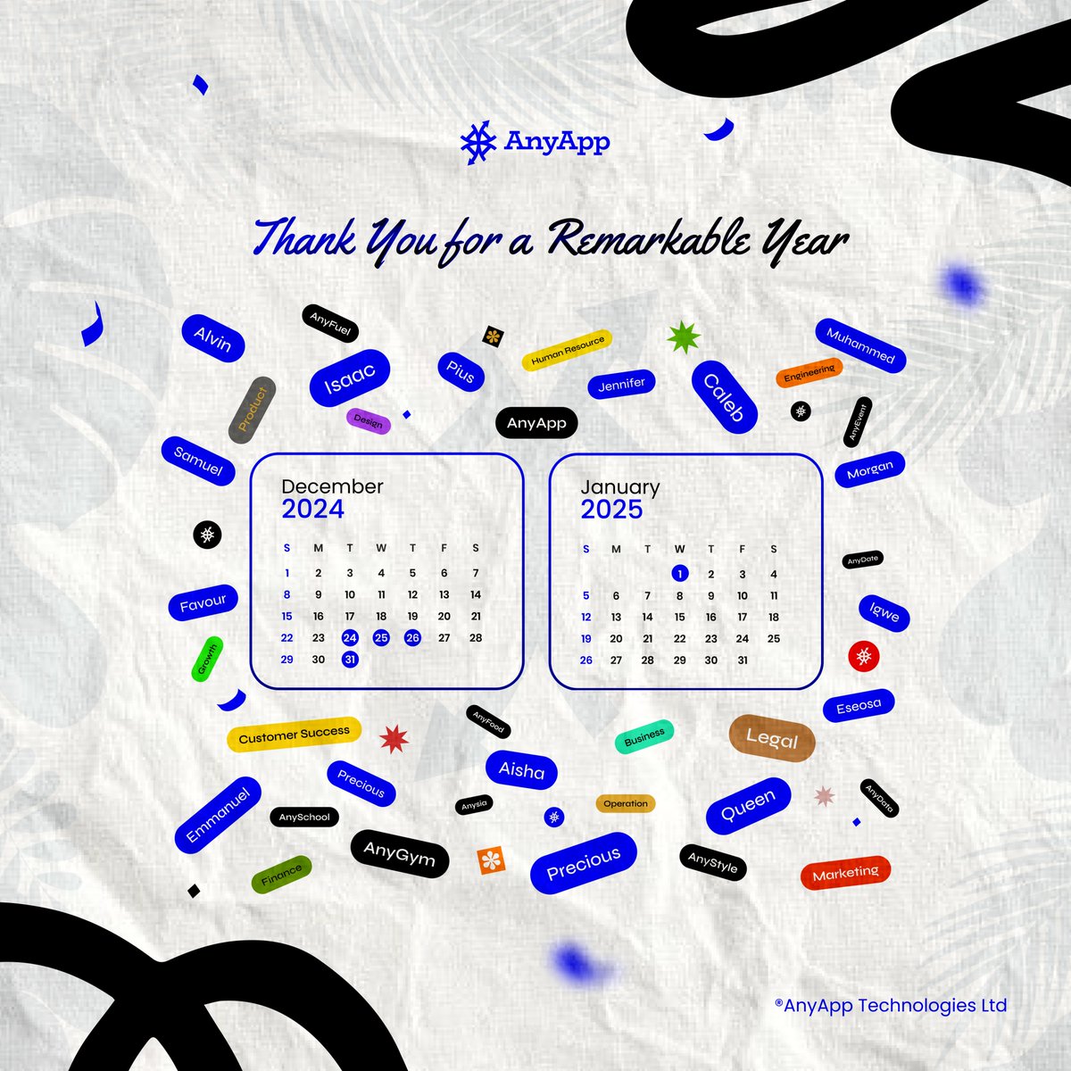 AnyTechHQ's tweet photo. To our incredible team and supportive partners, we want to express our gratitude for a truly remarkable year 2024!

Here’s to even greater achievements, innovation, and growth in the new year 2025. Wishing everyone a prosperous and fulfilling year ahead!

#HappyNewYear #AnyApp https://t.co/jA3S4ATNQM