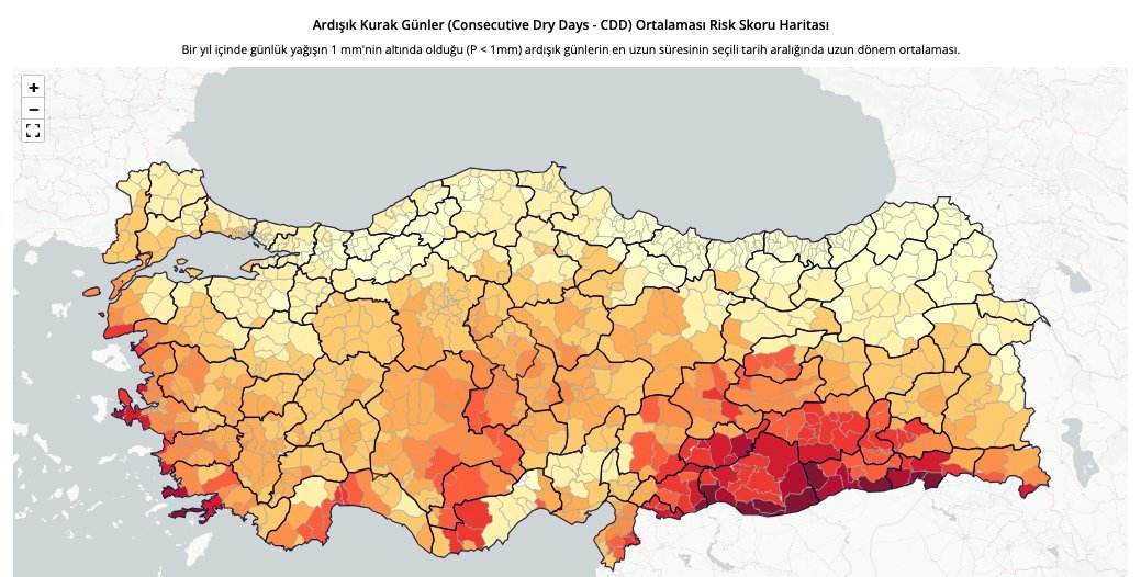 🇹🇷 #Türkiye

⚡️Ardışık #Kurak Günler (Consecutive Dry Days - CDD)   

⚡️#Risk değerlendirmesini standartlaştırın.

⚡️Derinlemesine #iklim riski verileri, stratejik adımlara rehberlik eder.

 tarla.io 🦾 iklim.co