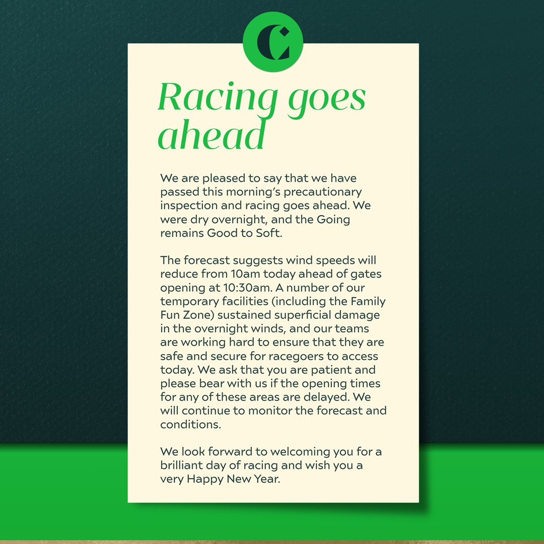 CheltenhamRaces's tweet photo. Racing goes ahead! https://t.co/JG7OucOp4d