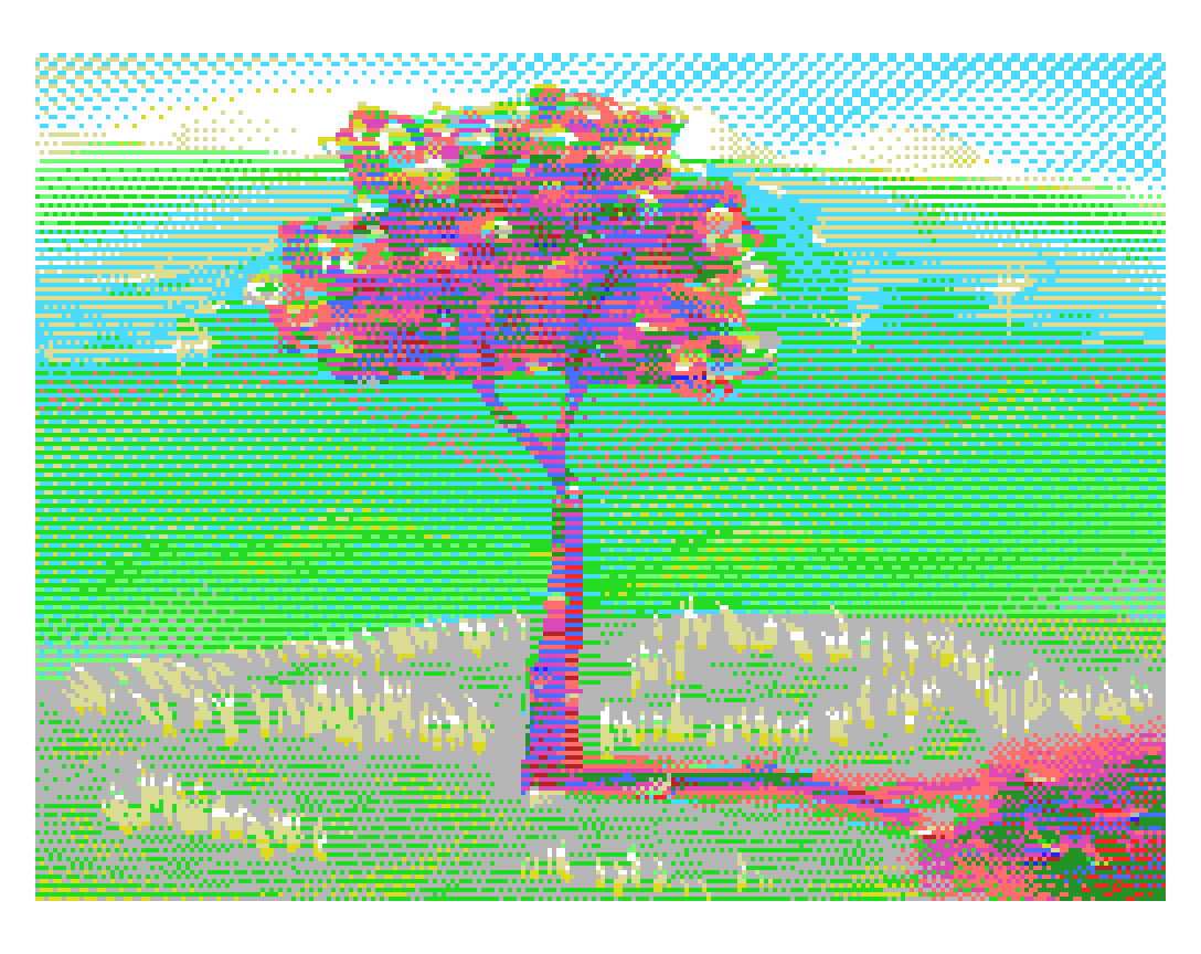 Rui8bit's tweet photo. 丘陵にある木（午後）
#pixelart #MSX https://t.co/LZrZkdV2Eq