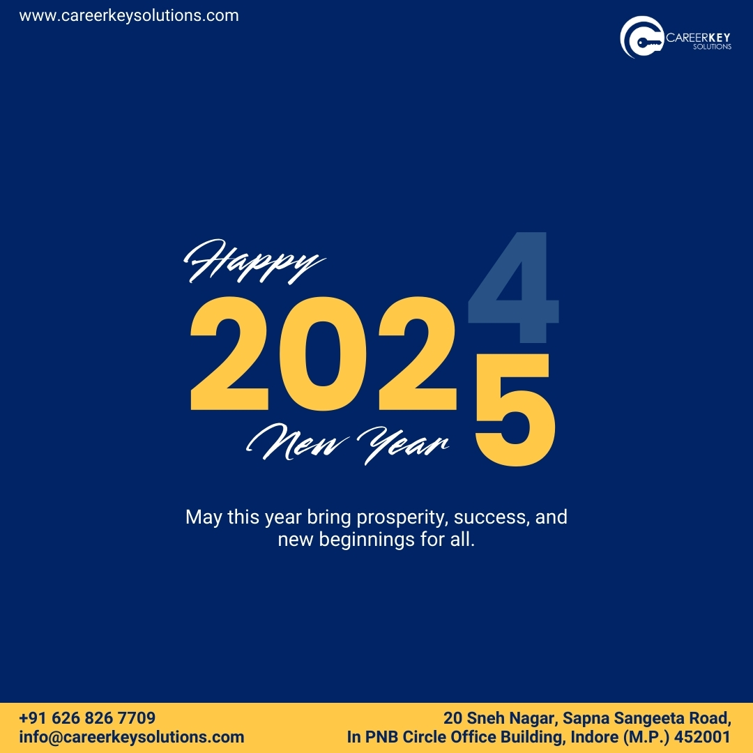 CareerkeyIndore's tweet photo. 🎉✨ Happy New Year 2025! ✨🎉
As we step into another year, CareerKey Solutions celebrates the partnerships, growth, and milestones we've achieved together. 
May this year bring prosperity, success, &amp; new beginnings for all. Together, let’s aim higher to make every dream reality https://t.co/QGKVHItbQq