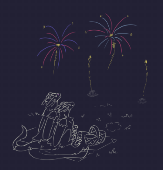 Introdile's tweet photo. Offering Received: a fireworks show! (#323)

happy new years from the dragons!! https://t.co/WsUb3johy0