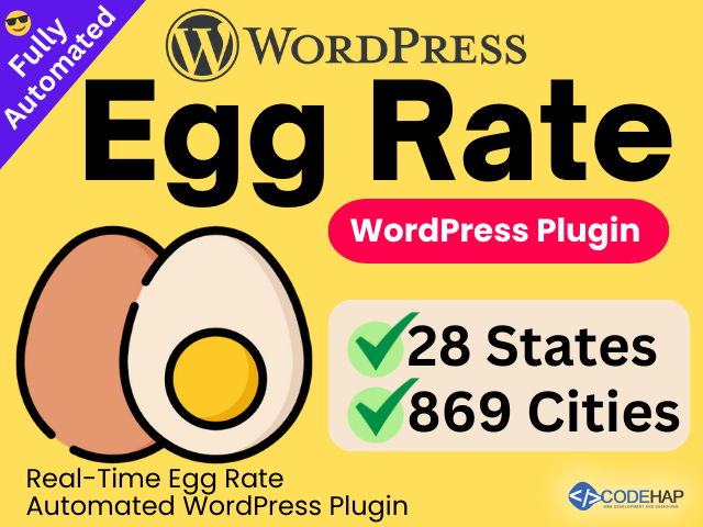 CodeHap's tweet image. Egg Rate WordPress Plugin - Real-Time Automated Price Updates
codehap.com/store/egg-rate…
Fully Automated WordPress Plugin To Display Real-time Egg Prices Across 28 States And 869 Cities In India. 
#EggRatePlugin #EggPricesIndia #WordPressPlugin #StatewiseEggRates #EggMarketTrends