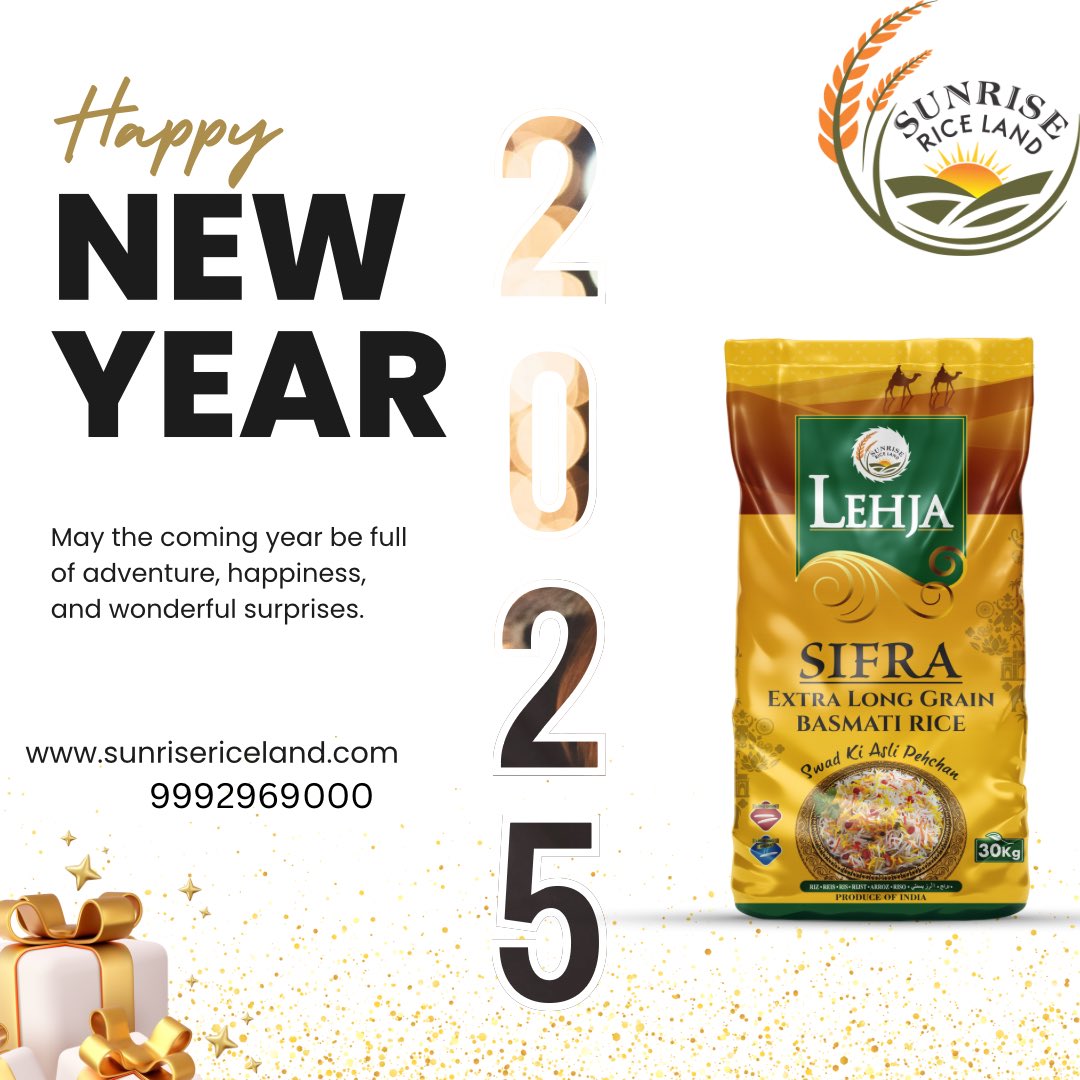 sriceland's tweet photo. 🎉🌾 Happy New Year from LEHJA Basmati Rice! 🌾🎉

As we welcome another year filled with hope and opportunities, we want to thank you for making LEHJA a part of your moments, meals, and memories. 

#LehjaBasmatiRice #HappyNewYear #CelebrateWithLehja #PureFlavorTradition https://t.co/2PZYZMKpdL