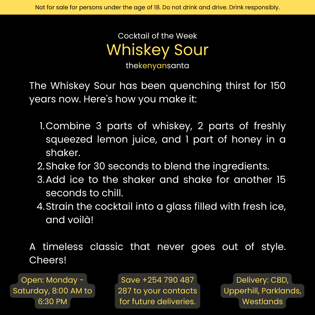 kenyansanta's tweet photo. ✨ Place your order now via WhatsApp at +254 790 487 287 and explore our curated collection of top-tier liquors. From smooth whiskeys to bold rums, we have the perfect bottle to make every moment special.

Cheers to unforgettable celebrations!🥃

Till then, enjoy this cocktail.🍸 https://t.co/dF2aX9wviP