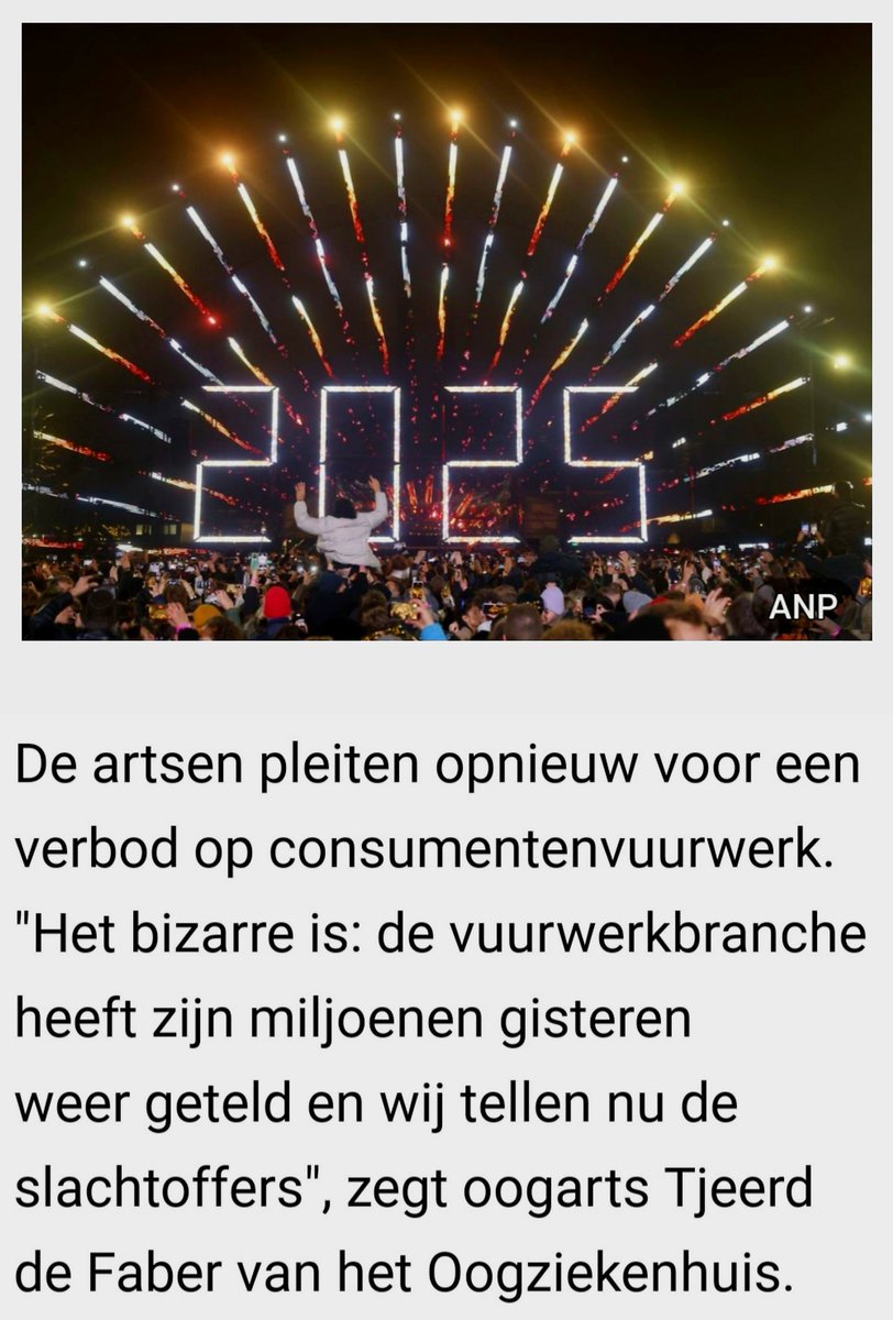 DODE EN ZWAARGEWONDEN, DAT NOEMEN WE IN NEDERLAND "TRADITIE &amp; GEMEENSCHAPSZIN".
Terwijl de vuurwerkbranche haar vele tientallen miljoenen winst telt wijst zij elke aansprakelijkheid af: "De mensen willen het toch zelf".
Het gros van de slachtoffers is minderjarig. Zij mogen nog