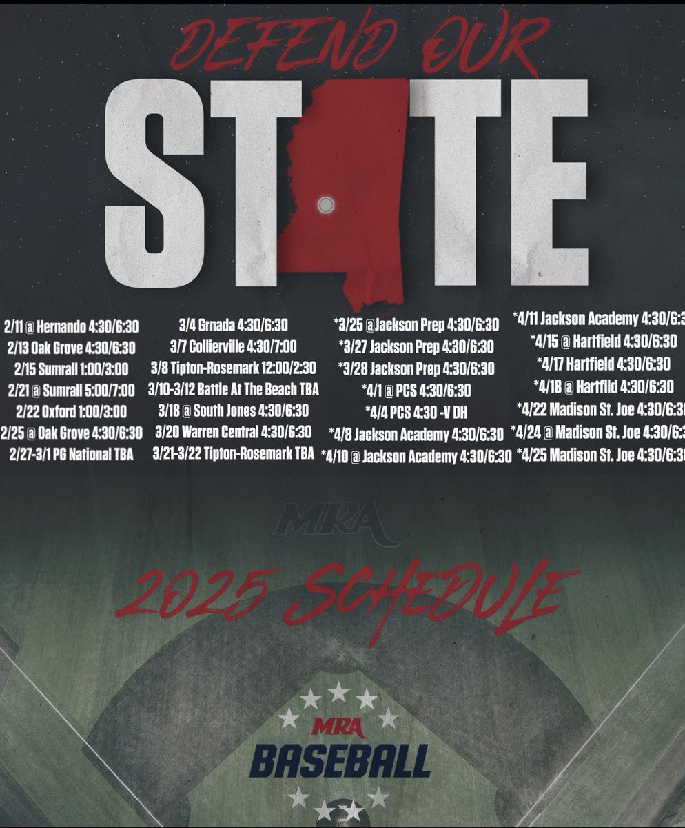 The 2025 season is here! Check out our schedule and come support MRA Baseball as we chase greatness. Let’s pack the stands and make this season unforgettable! 🔵🔴⚪️