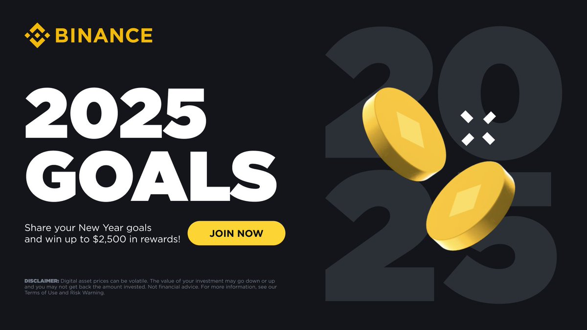 🎉 Kickstart 2025 with a bang! Share your dreams, inspire the community, and win a share of $2,500 in #USDC to bring your goals to life 🎯

To enter:
🔸 Retweet &amp; Follow <a href="/BinanceAfrica/">Binance Africa</a>
🔸 Share your 2025 goal using #Binance2025Goals
🔸 Tag 3 friends to join the challenge

We'll