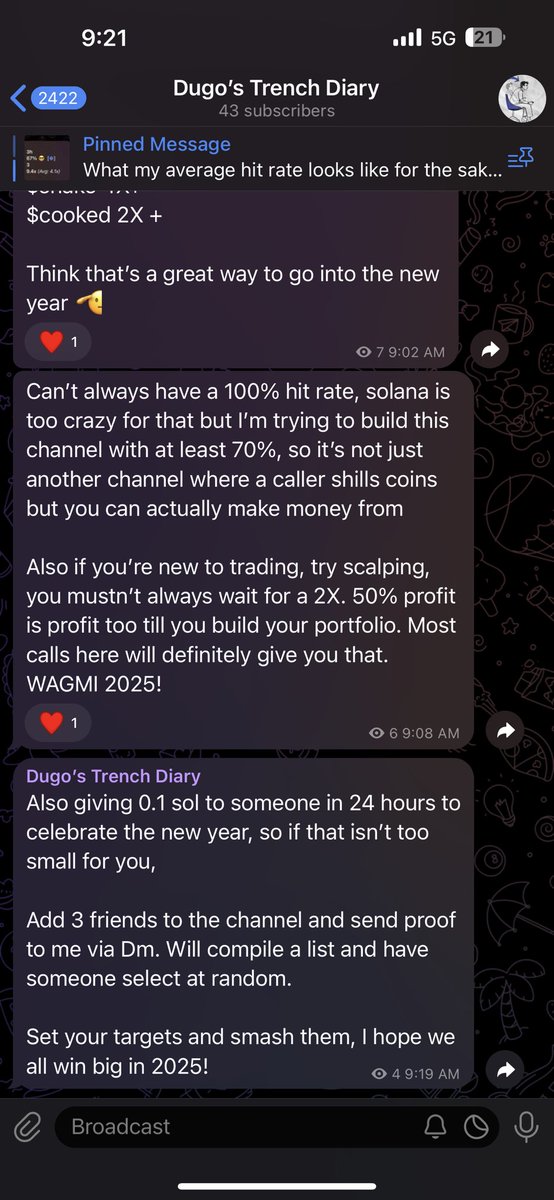 WAGMI 2025! 

My goal is to get fuck you money rich with everyone around me. 

Also build a cult with the trench diary and add soo much value to my community, be there 🫵