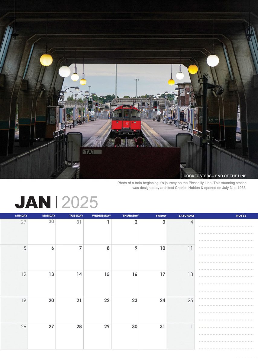 tubemapper's tweet photo. GOODBYE 2024
HELLO 1ST JANUARY 2025

Photos from the Calendar 

A London Underground train starts it's journey on the Piccadilly Line. The surrounding architecture was designed by Charles Holden opening on the 31st July 1933. https://t.co/MODSjNmThM