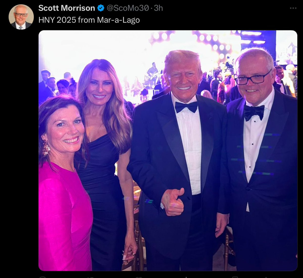 KieraGorden's tweet image. Look what the arsehole just posted! A photo proudly posing with a 34x convicted felon, con artist, insurrectionist and adjudicated rapist who is OUT ON BAIL! #AusPol