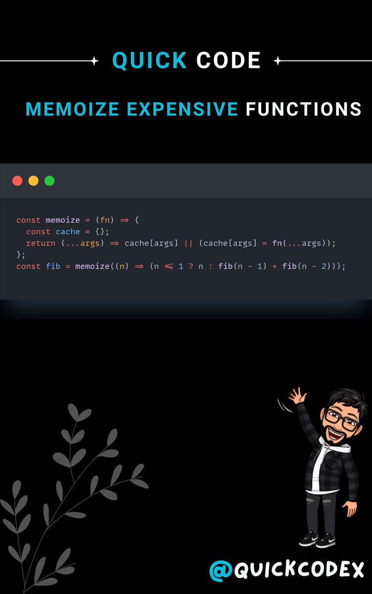 quickcodex's tweet image. 🎯 JavaScript Performance Optimization
🧠 Cache results of expensive function calls for repeated use.
Follow @quickcodex for daily updates. Let’s optimize together! 💻
#JavaScript #WebDev #QuickCode #buildinpublic