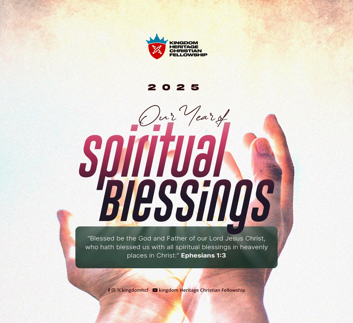 KingdomHCF's tweet photo. Welcome to 2025!
Our Year of "SPIRITUAL BLESSINGS."

“Blessed be the God and Father of our Lord Jesus Christ, who hath blessed us with all spiritual blessings in heavenly places in Christ:”

Ephesians 1:3
-
#2025 #newyear #spiritualblessings #blessings https://t.co/QgB72Wdmmv