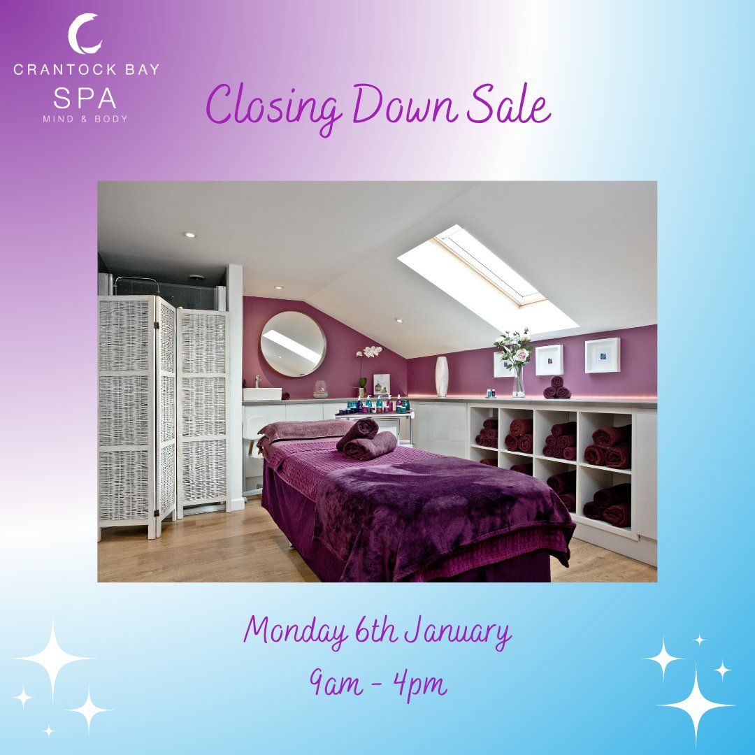 __TheRetreat's tweet photo. With the sad closure of our Spa, we now have the daunting task of selling the majority of our beauty equipment, furniture, towels, mitts and accessories, so we will be holding an 'Open Day' on Monday 6th January.

Please just turn up between 9am - 4pm. https://t.co/mm0zUHX29i