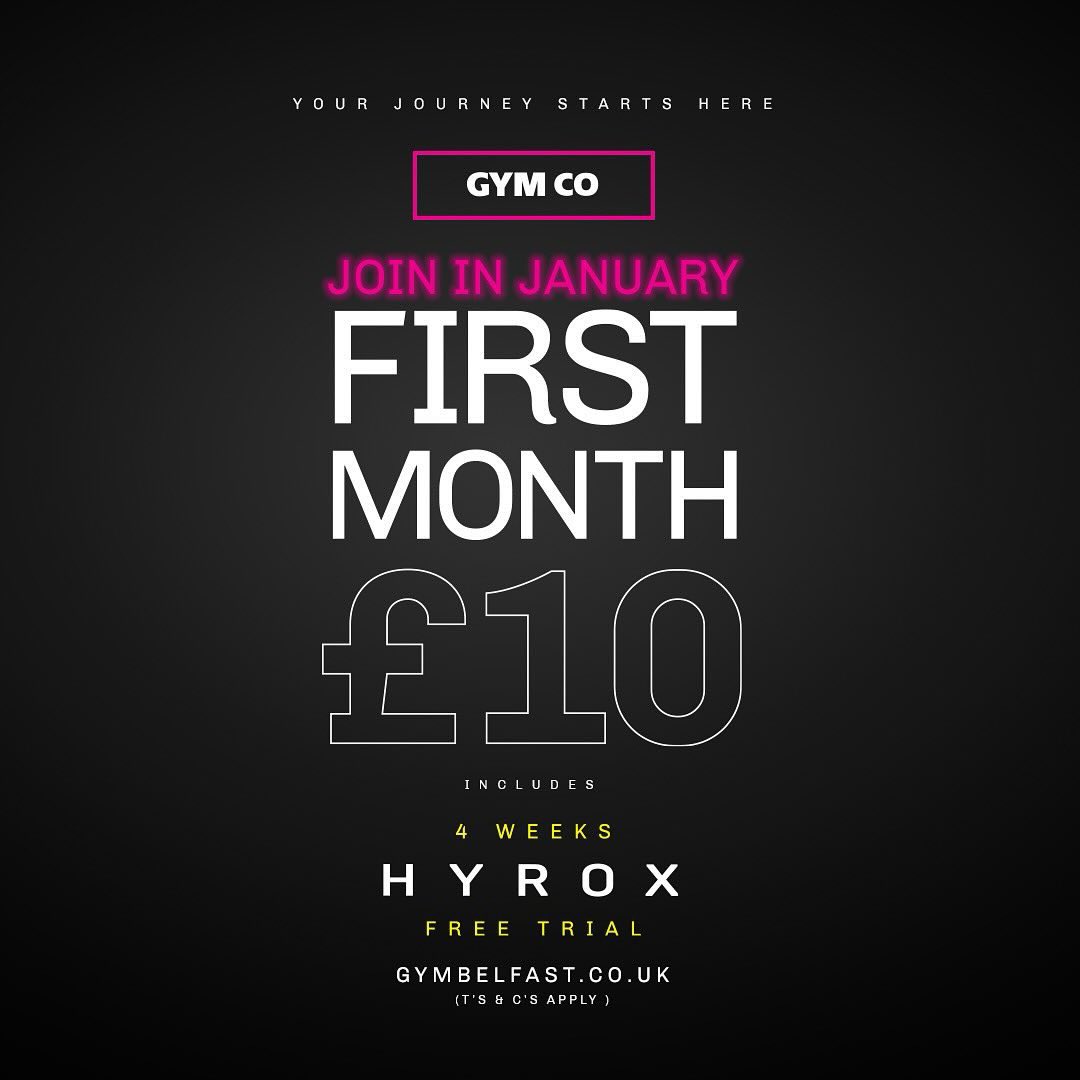 𝐉𝐨𝐢𝐧 𝐢𝐧 𝐉𝐚𝐧𝐮𝐚𝐫𝐲: First Month £10, includes 4 Weeks Free Hyrox Trial 🔥 Your Journey starts here… gymbelfast.co.uk #JanuaryOffer #GymCoBelfast