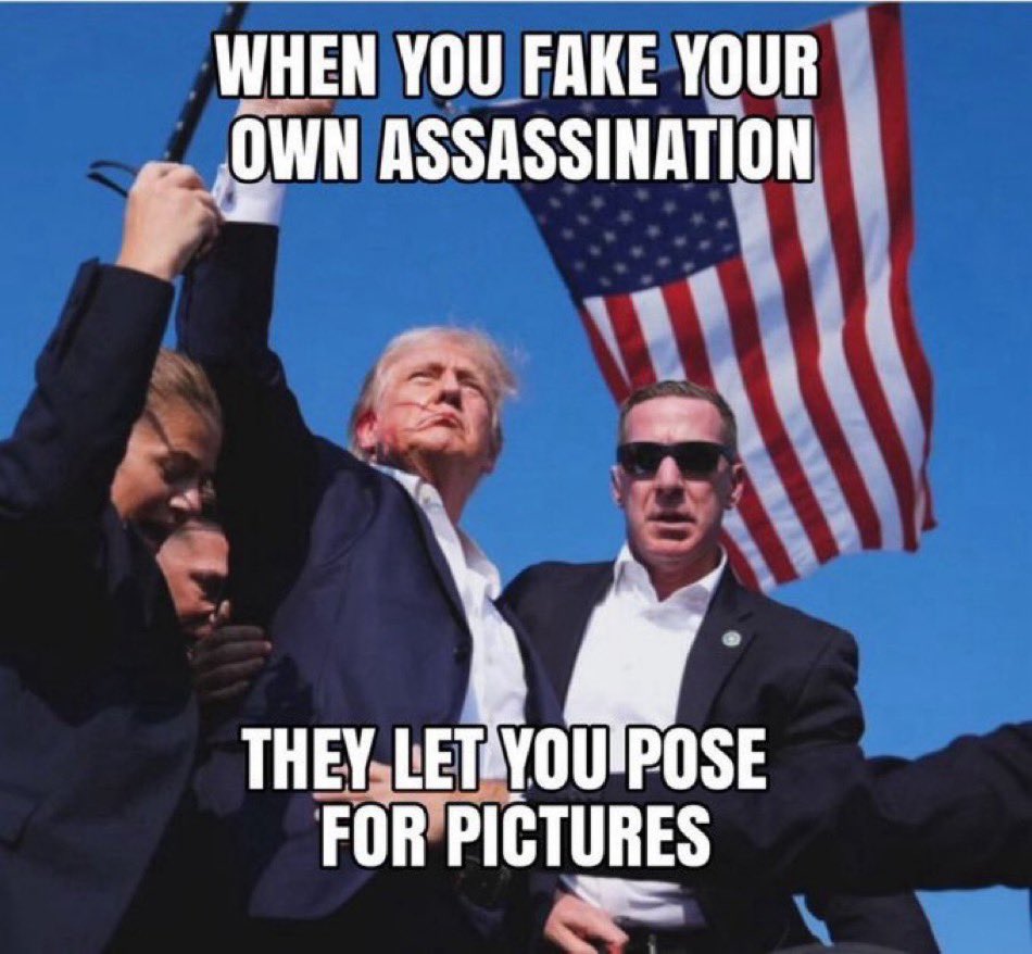 No genuine assassination attempt has ever ended with a perfectly staged photo op like this.
