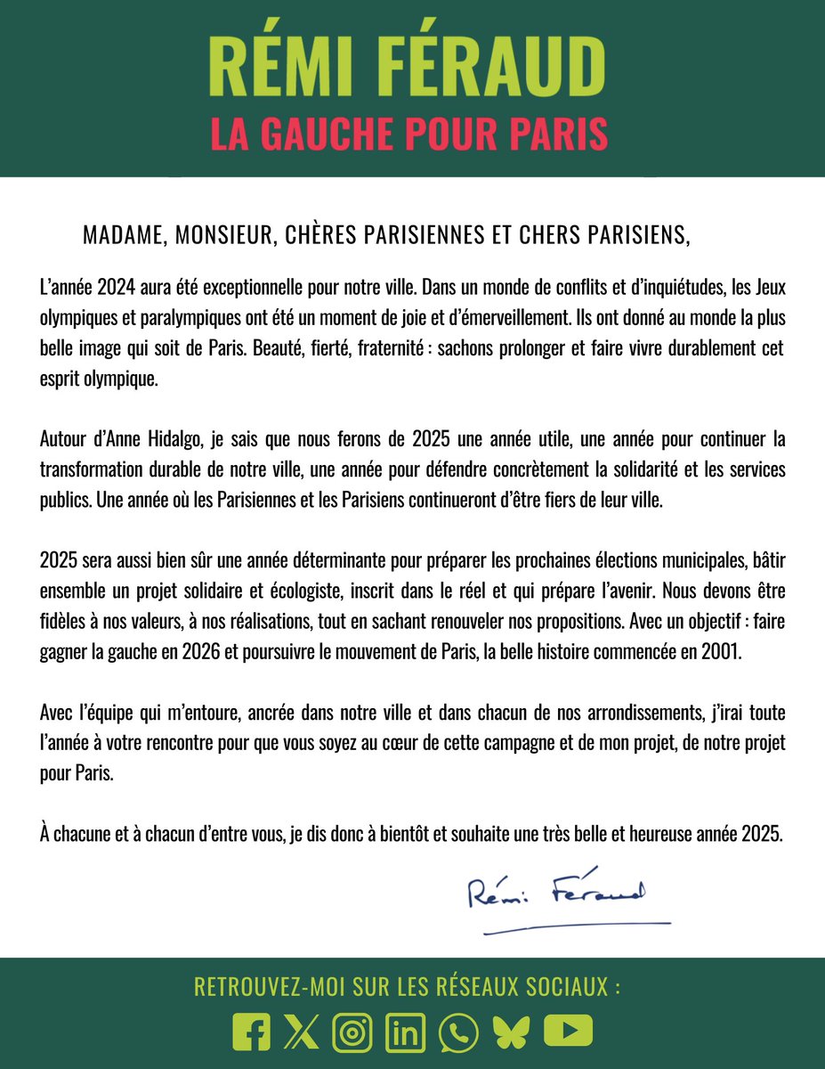 Je vous souhaite à toutes et tous une très belle et heureuse année 2025.