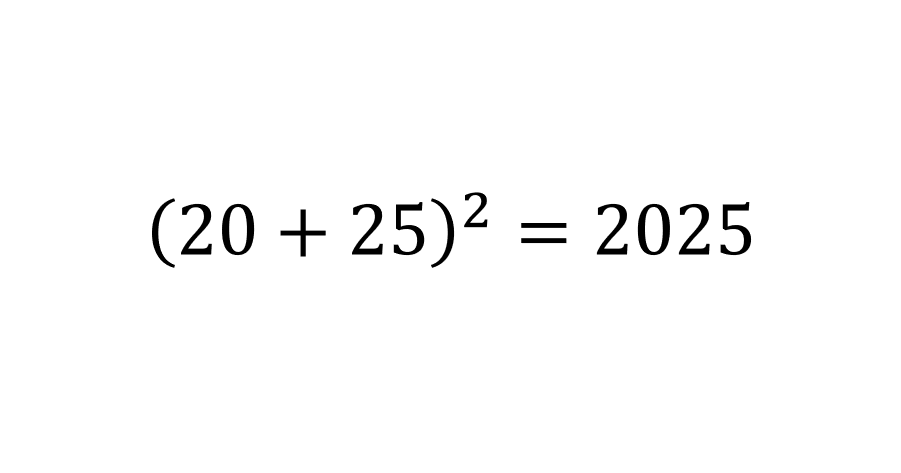 DrFrostMaths's tweet photo. Happy (20 + 25)^2 = 2025. 😃🎉🪩
This next happens in (30 + 25)^2 = 3035 and then next in (98 + 01)^2 = 9801. See you in a thousand years. https://t.co/ReJvXbixhk